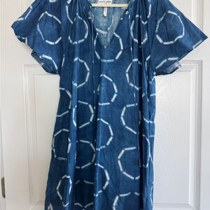 Blue Tie-Dye V-Neck Dress